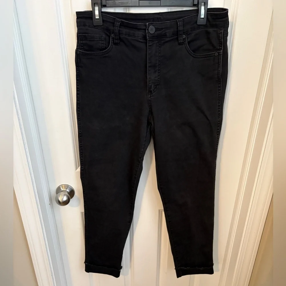 Kut from Kloth Skinny Straight Stretch Cuffed Black Denim Jeans Women’s Size 10 - Picture 2 of 9